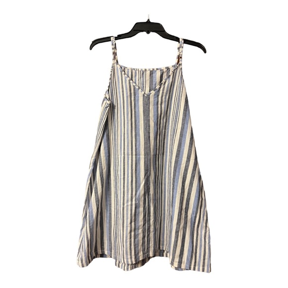 Angie Blue & White Striped Cotton Mini Dress with Floral Embroidery Size Large - Picture 2 of 4